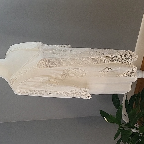 Solitaire Swim Unlined White Crochet Front 3/4 Sleeve Cotton Cover-Up Size S - Picture 2 of 11